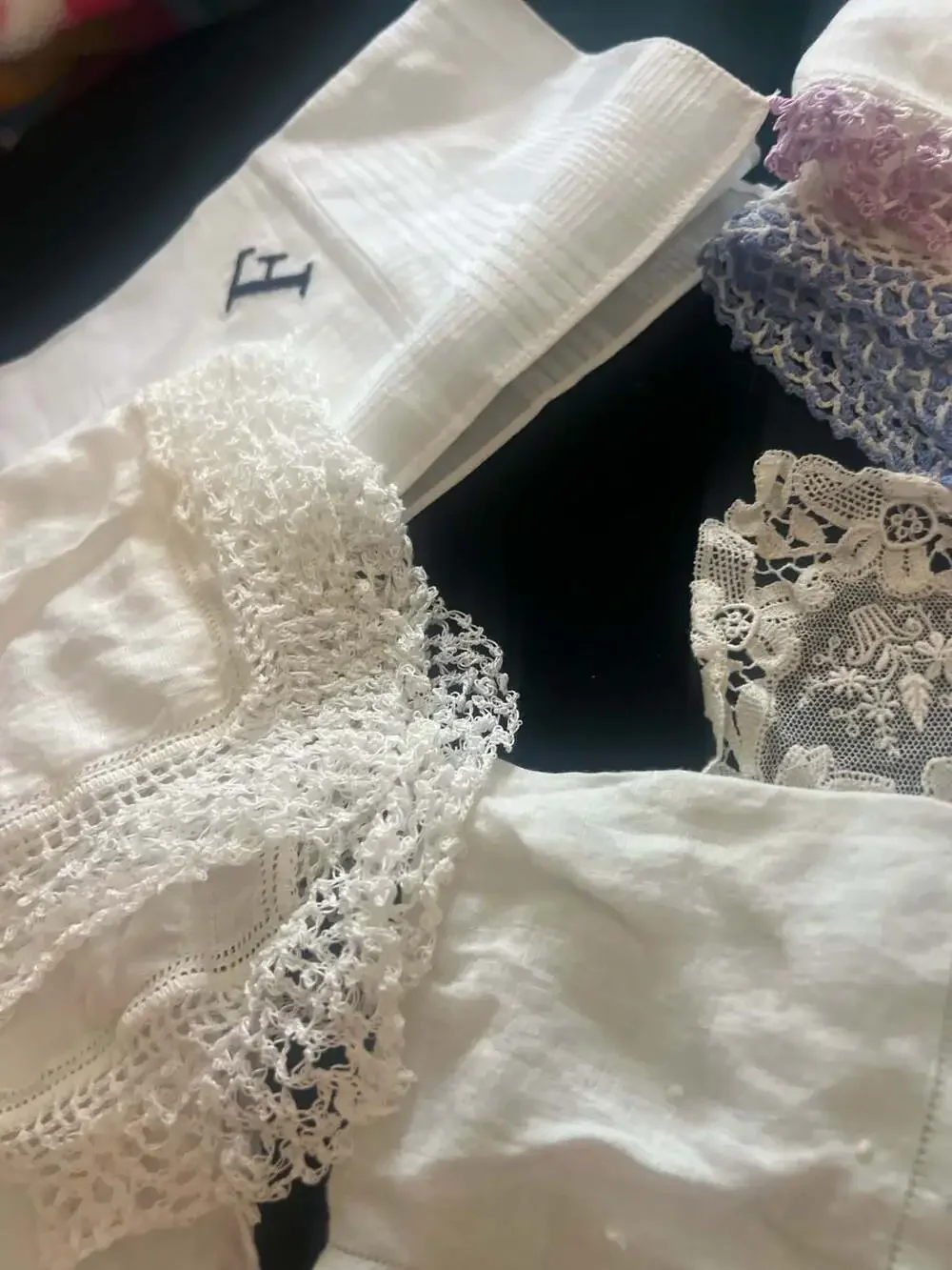 Collection of 15 Vintage Embroidered and Crochet Lace Handkerchiefs